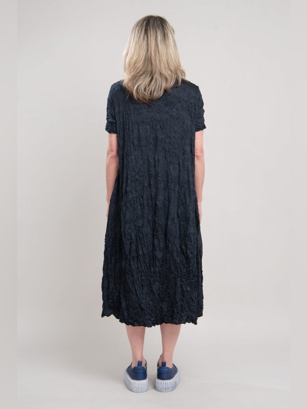 Luukaa Crinkled cotton lagen look navy dress 14 oversized art‎ modern boho chic - Picture 4 of 13